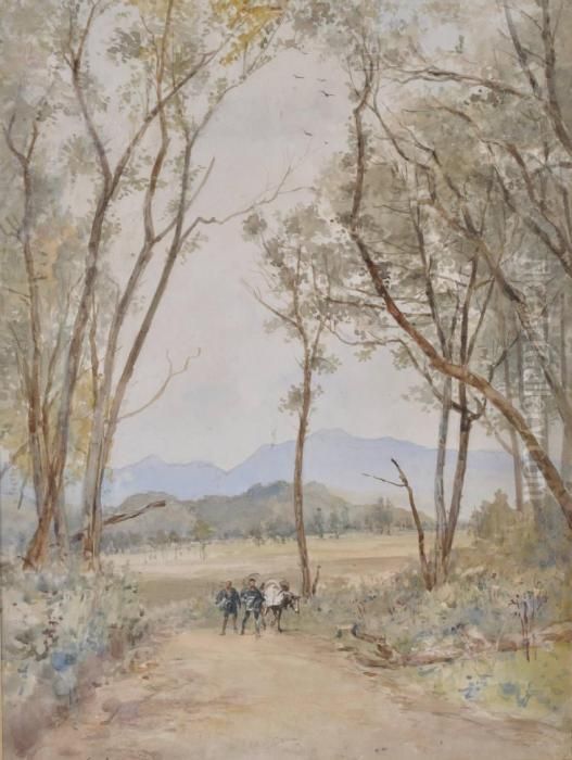 Travellers On A Japanese Country Road Oil Painting by John Varley