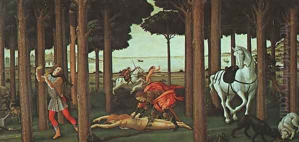 The Story of Nastagio degli Onesti (second episode) c. 1483 Oil Painting by Sandro Botticelli