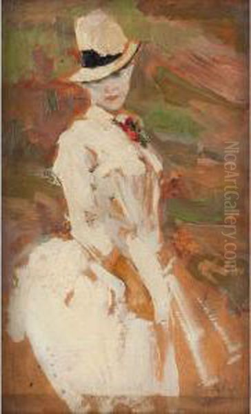 Signora In Bianco Velata Oil Painting by Luigi Arnaldo Vassallo