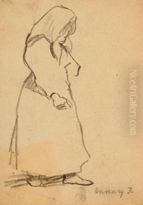 Asszony (ketoldalas) Oil Painting by Janos Vaszary