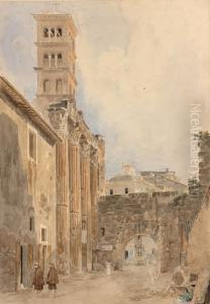 Deux Vues Animees D'italie Oil Painting by Jean Lubin Vauzelle
