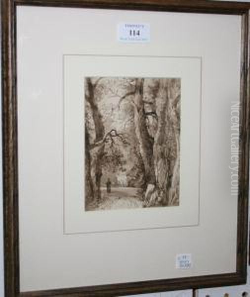 View Of A Woodland Path With A Figurewalking Oil Painting by George Robert Vawser