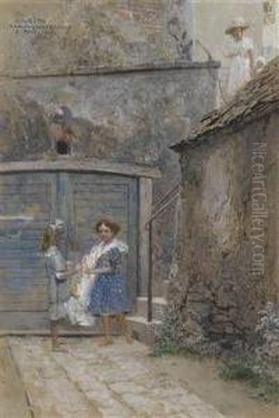 Stairs With A Barefooted Girl Oil Painting by Eduard Veith