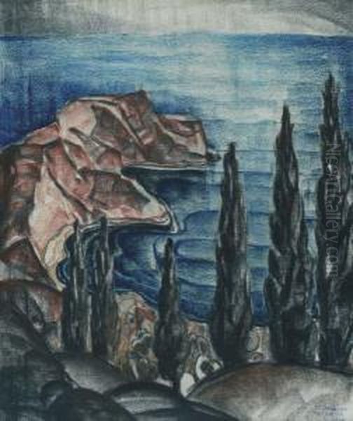 Rotskust Bij Miramare Taormina, Sicilie Oil Painting by Jacobus Gerardus Veldheer