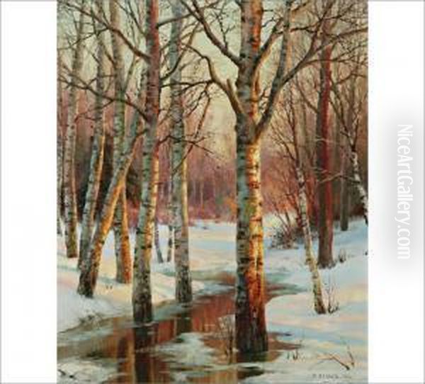 Early Spring In A Birchwood Oil Painting by Ivan Avgustovich Vel'ts