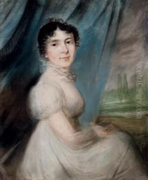 Portrait Of A Seated Young Woman Oil Painting by Aleksei Gavrilovich Venetsianov