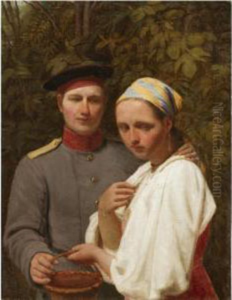 Soldier And Peasant Girl Oil Painting by Aleksei Gavrilovich Venetsianov