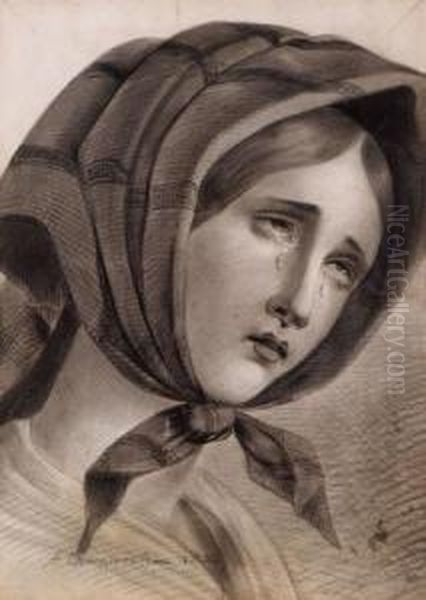 A Crying Girl Oil Painting by Aleksei Gavrilovich Venetsianov