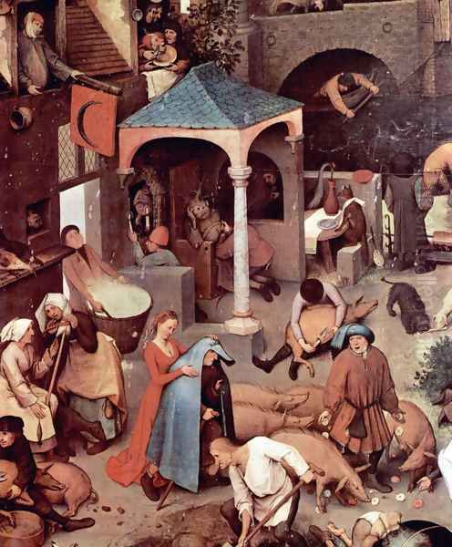 Netherlandish Proverbs (detail 1) Oil Painting by Pieter the Elder Bruegel
