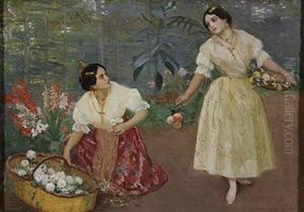 Valencianas Con Flores Oil Painting by Ricardo Verde Rubio