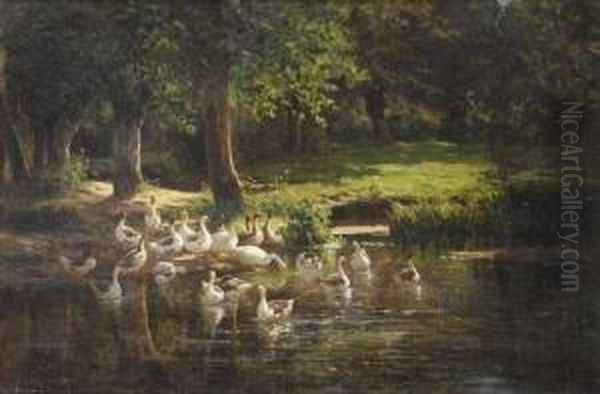 Les Oies Oil Painting by Joseph-Rene Verdier