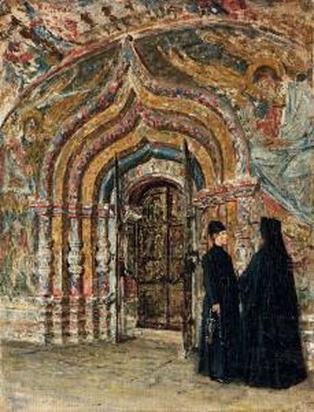 Entrance Door To The Ipatief Cathedral At Kostroma Oil Painting by Vasili Vasilyevich Vereshchagin