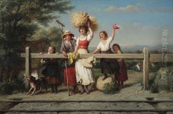 Vrouwelijke Figuren Langs De Spoorweg Oil Painting by Francois Verheyden