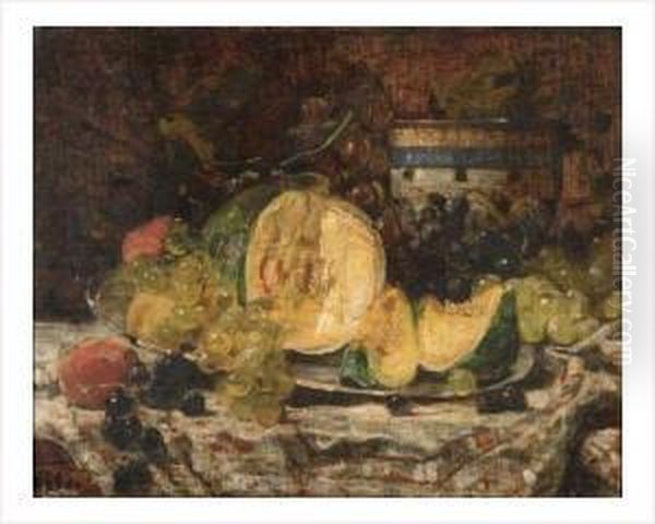 Melon, Raisin Et Peches Oil Painting by Francois Vernay