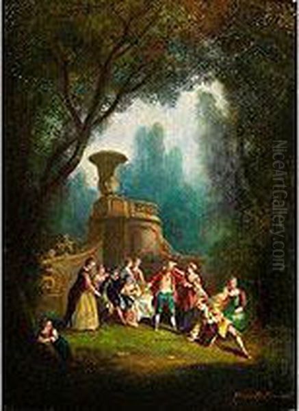 Elegante Gesellschaft Im Rokoko-park Beim Blinde-kuh-spiel Oil Painting by Alexandre Rene Veron