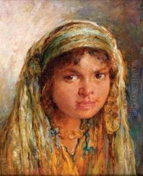 Portrait De Jeune Orientale Oil Painting by Edouard Verschaffelt