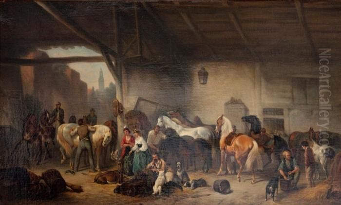 The Horse Fair Oil Painting by Wouterus Verschuur