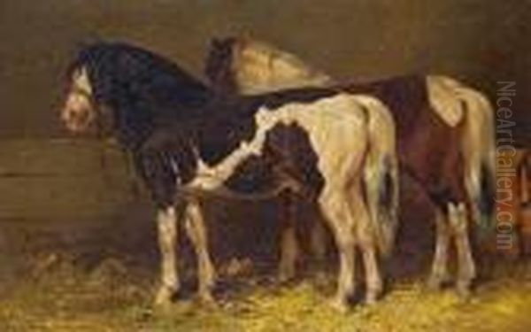 Zwei Pferde Im Stall Oil Painting by Wouterus Verschuur