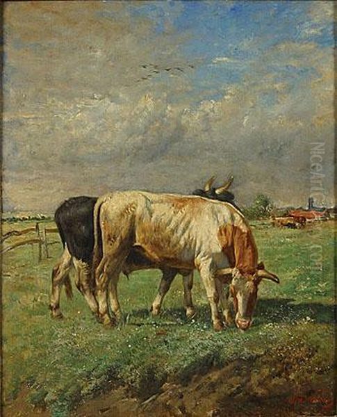 Twee Stieren Oil Painting by Alfred Jacques Verwee