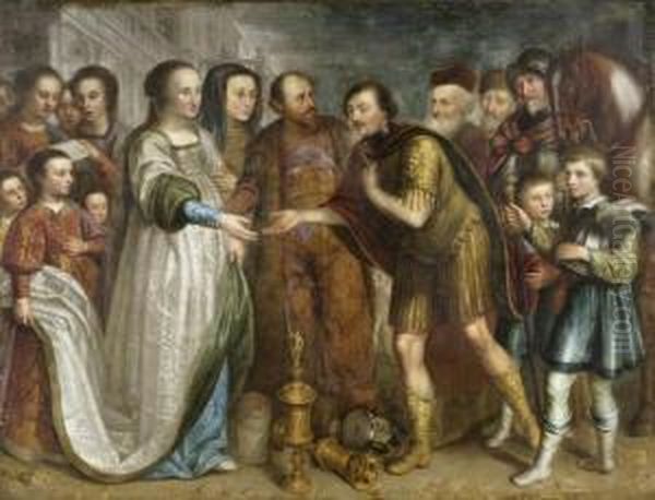 Engagement Celebrations With Palace Architecture In TheBackground Oil Painting by Franse Jan Verzijl