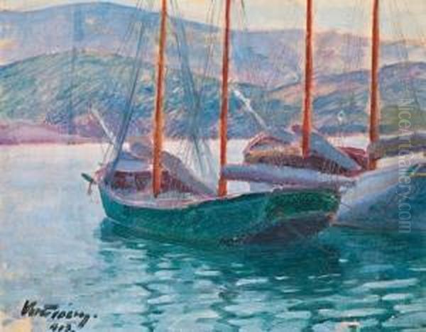 Vitorlasok Oil Painting by Mano Vesztroczy