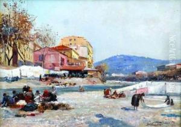 Lavandieres Au Bord Du Paillon Oil Painting by Albert Vianelli