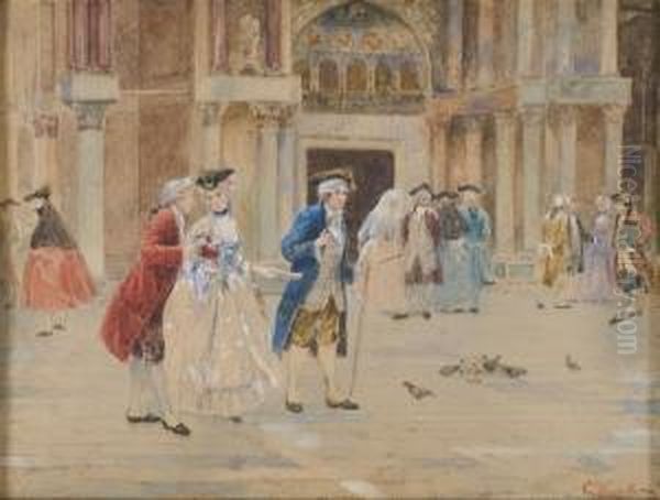 Ciacole A Piazza San Marco Oil Painting by Cesare Vianello