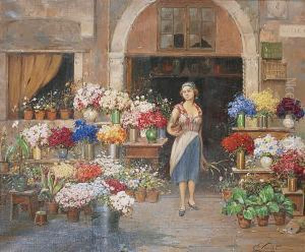 La Marchande De Fleurs Oil Painting by Cesare Vianello