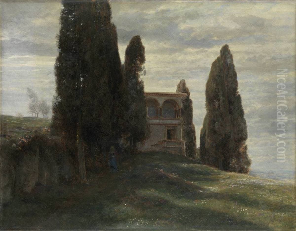 Italian Villa in spring Oil Painting by Arnold Bocklin