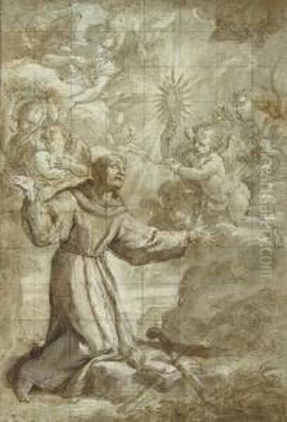 Saint Paschal Baylon Adoring The Ostensorium Oil Painting by Vicente Victoria or Vitoria