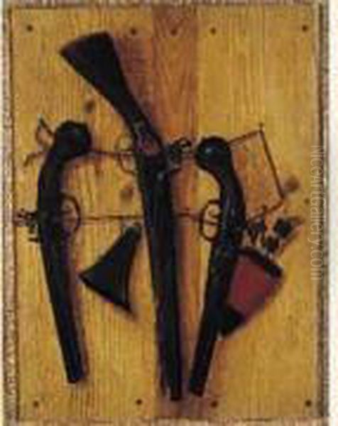 Nature Morte En Trompe-l'oeil Aux Pistolets Oil Painting by Vicente Victoria or Vitoria