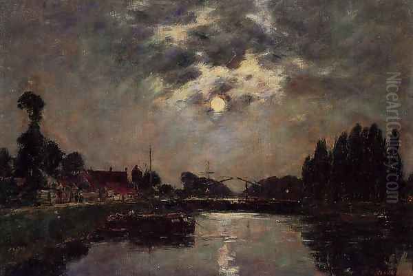 Saint-Valery-sur-Somme, Moonrise over the Canal Oil Painting by Eugene Boudin