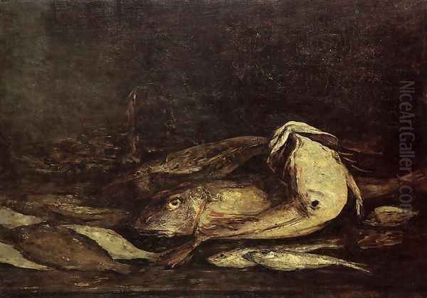 Mullet and Fish Oil Painting by Eugene Boudin