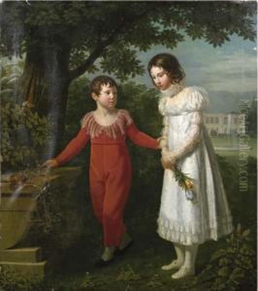 Fanciullo E Fanciulla Nel Parco Oil Painting by Vignaud, Jean