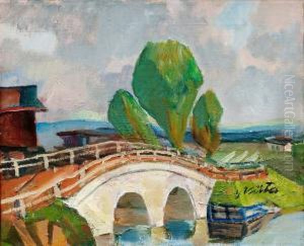 Landscape With A Bridge Oil Painting by Yrjo Viita