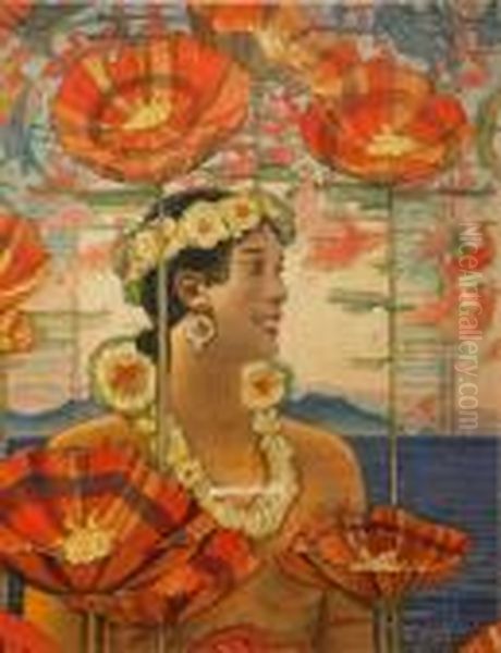 Hportrait Of A Woman And Flowers Oil Painting by Hernando Gonzallo Villa