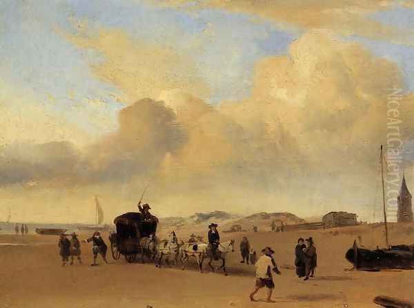 The Beach at Scheveningen (after Adriaen van de Valde) Oil Painting by Eugene Boudin