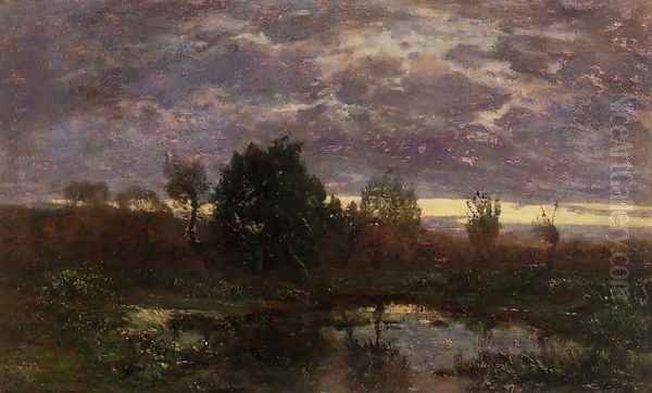 Pond at Sunset Oil Painting by Eugene Boudin