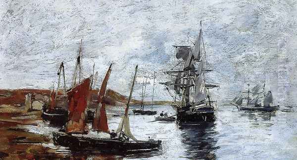 Camaret, Boats on the Shore Oil Painting by Eugene Boudin