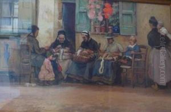 Les Dentellieres Oil Painting by Eugene Villon