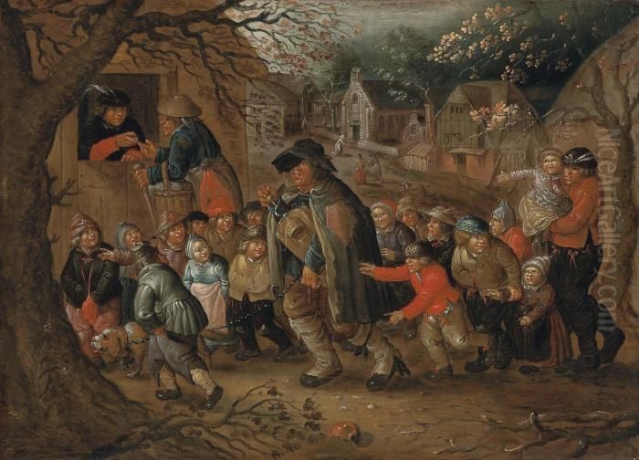 I The Blind Hurdy-gurdy Player Oil Painting by David Vinckboons I