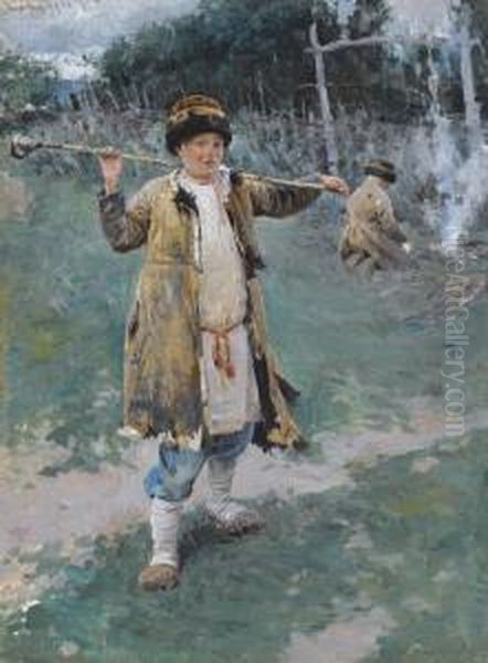 Village Boys Oil Painting by Sergey Arsenievich Vinogradov