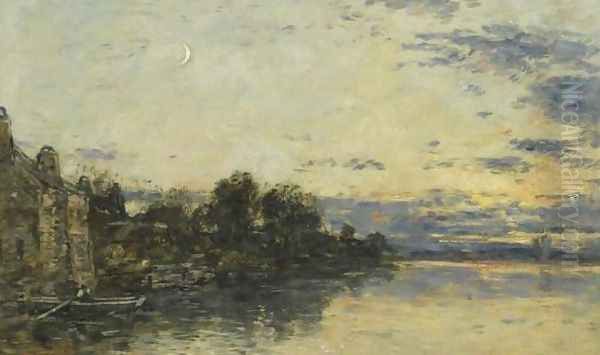 Bord de rivi&egrave;re en Bretagne Oil Painting by Eugene Boudin