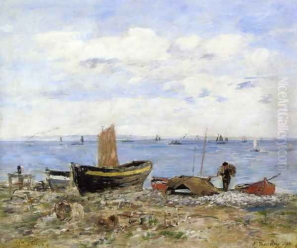 Shore at Sainte-Adresse, Low Tide Oil Painting by Eugene Boudin