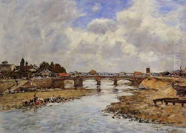 Laundresses on the Banks of the Touques X Oil Painting by Eugene Boudin
