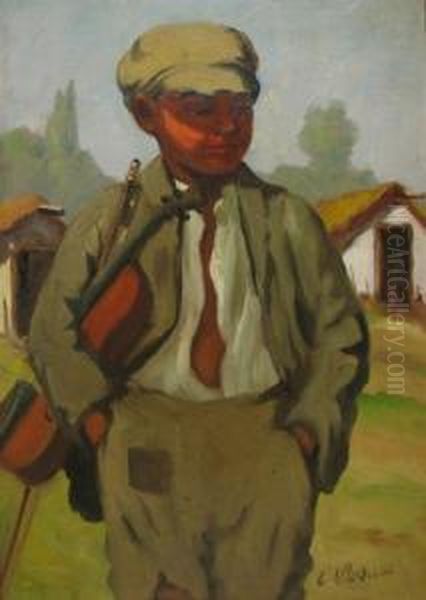 Micul Violonist Oil Painting by Constantin Vladescu