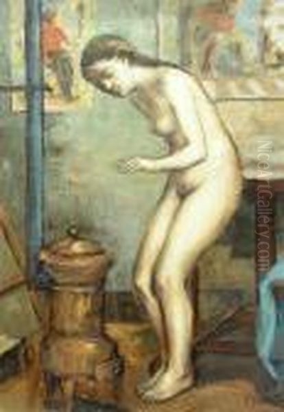 Near The Stove Oil Painting by Constantin Vladescu