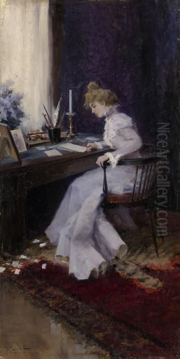 Earnest Letter Oil Painting by Ivan Alexeievitch Vladimirov