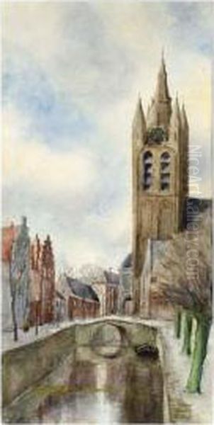 View Of The Oude Gracht And The Oude Kerk, Delft Oil Painting by Willem Vogelsang