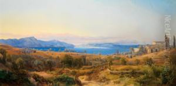 Der Gardasee Bei Desenzano Oil Painting by Otto Erm. Emil Volcker